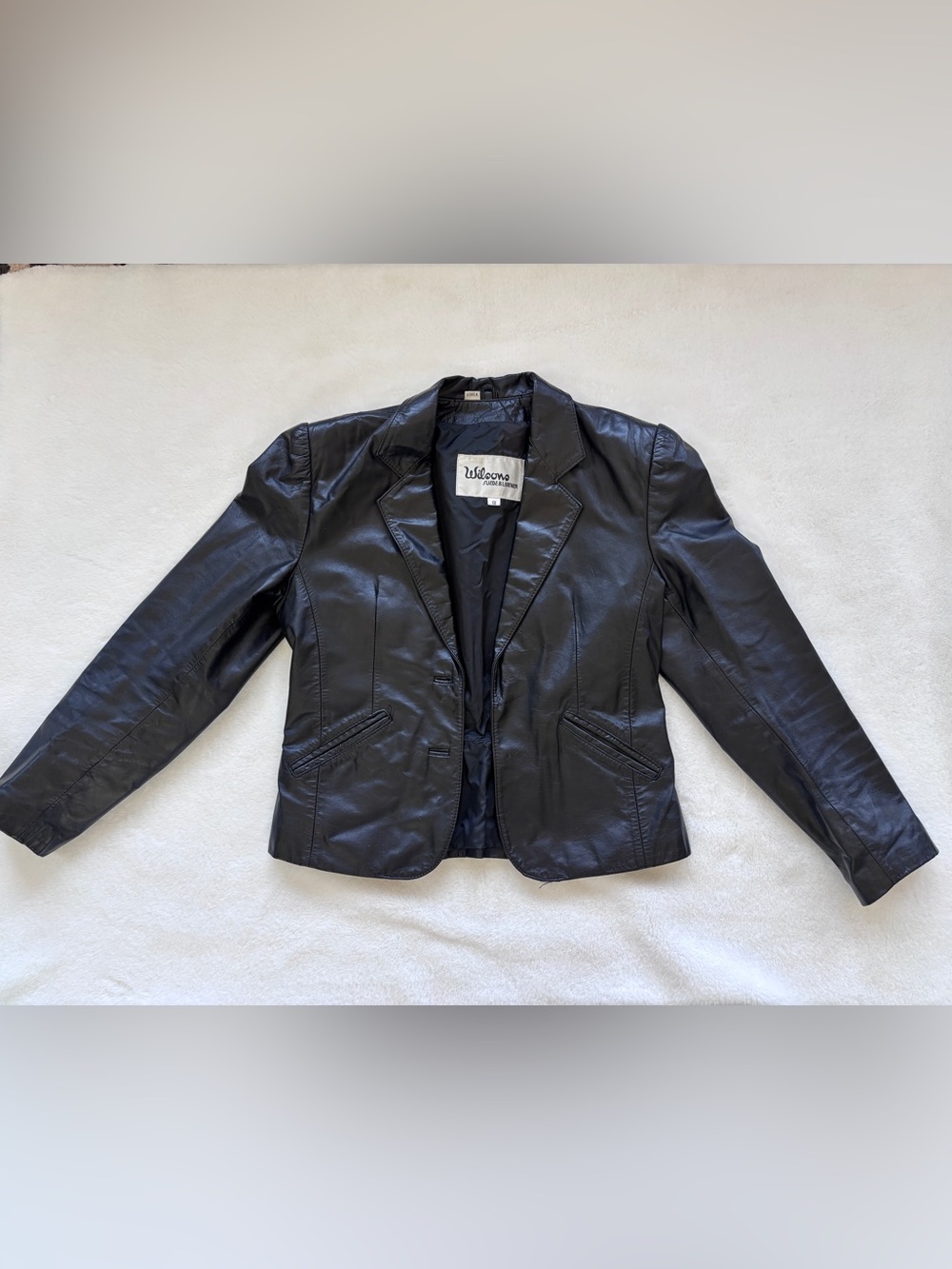 Wilson Vintage Black Faux? Leather Jacket with Shoulder Pads